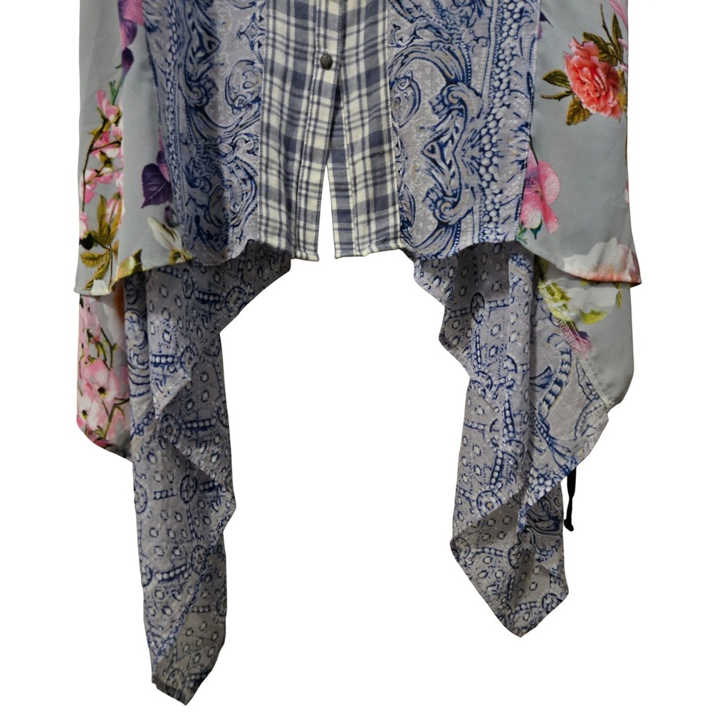 Mixed-Print Blue Floral & Plaid Tunic Shirt - Picture 8 of 16